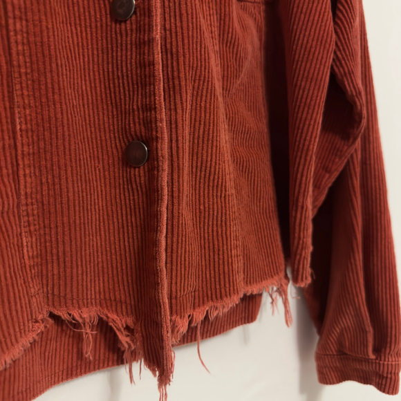 POL Rust Corduroy TRUCKER JACKET Bohemian DISTRESSED Frayed Hem Women's M - Picture 9 of 10